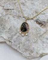 14k solid gold tourmaline & diamond necklace