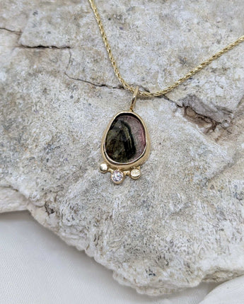 14k solid gold tourmaline & diamond necklace