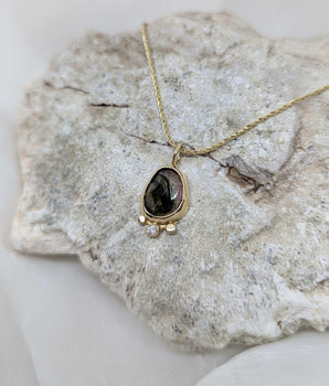 14k solid gold tourmaline & diamond necklace