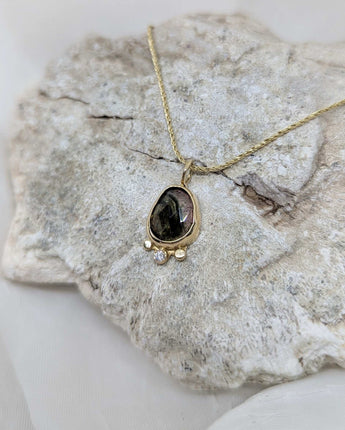 14k solid gold tourmaline & diamond necklace