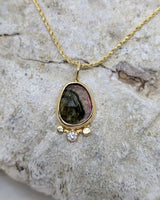 14k solid gold tourmaline & diamond necklace