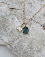 14k solid gold blue tourmaline & dimond