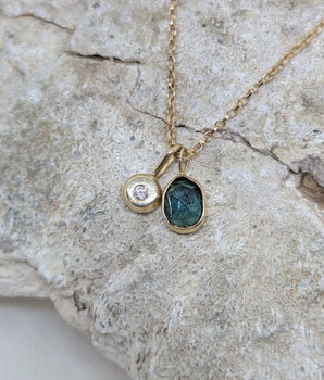 14k solid gold blue tourmaline & dimond