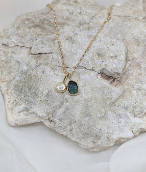 14k solid gold blue tourmaline & dimond