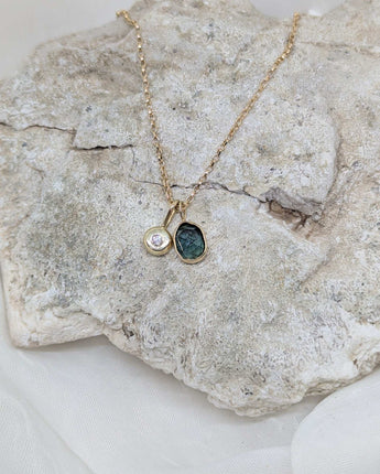 14k solid gold blue tourmaline & dimond
