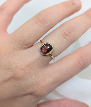 14k solid gold pink & orange tourmaline ring