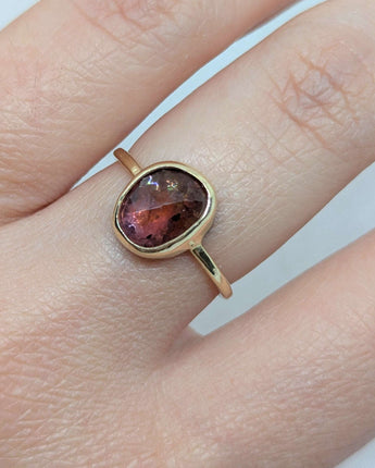 14k solid gold pink & orange tourmaline ring