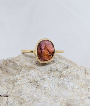 14k solid gold pink & orange tourmaline ring