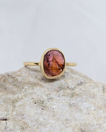 14k solid gold pink & orange tourmaline ring
