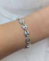 silver puffy link bracelet