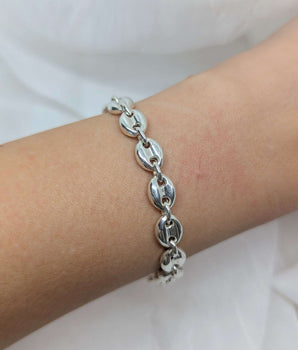 silver puffy link bracelet