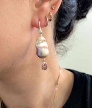 Pink Baroque Pearl and Tourmaline Earrings