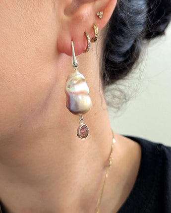 Pink Baroque Pearl and Tourmaline Earrings