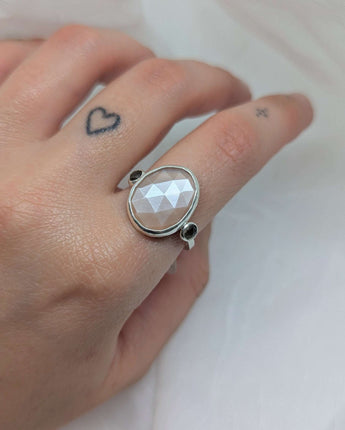 Peach moonstone & smoky quartz ring
