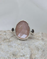 Peach moonstone & smoky quartz ring