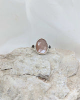 Peach moonstone & smoky quartz ring