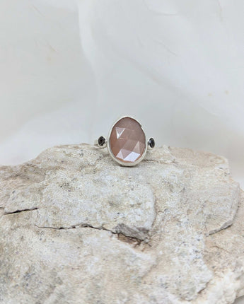 Peach moonstone & smoky quartz ring