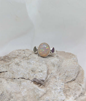 Ethiopian opal & two Madagascar sapphire  ring