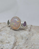 Ethiopian opal & two Madagascar sapphire  ring