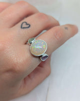 Ethiopian opal & two Madagascar sapphire  ring