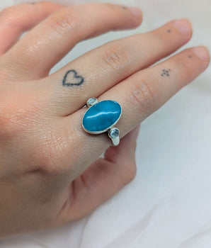 Big Turquoise and Two Swiss Blue Topaz Ring