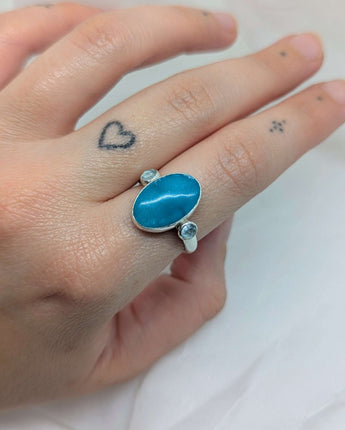 Big Turquoise and Two Swiss Blue Topaz Ring