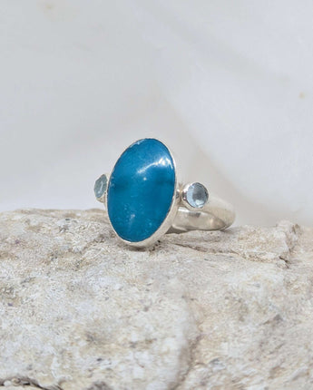 Big Turquoise and Two Swiss Blue Topaz Ring