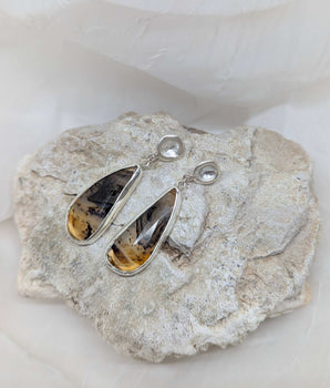 silver pebble & big agate earrings