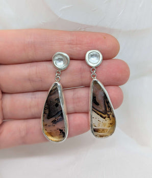 silver pebble & big agate earrings