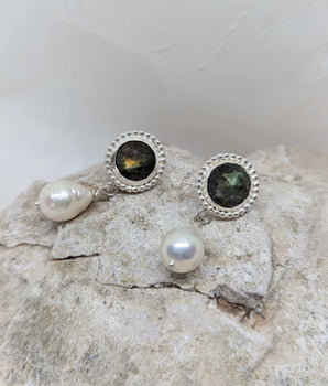 flower labradorite & pearls earrings