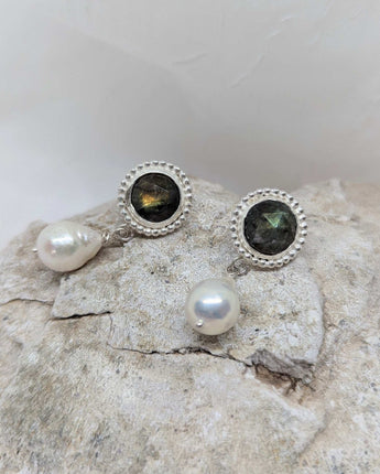 flower labradorite & pearls earrings
