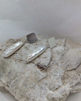 silver square & long pearls earrings