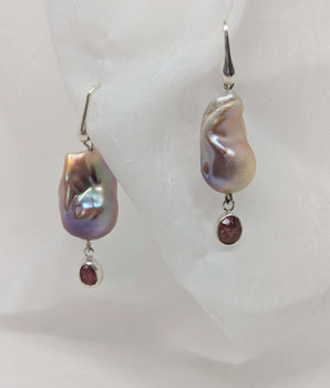 Pink Baroque Pearl and Tourmaline Earrings