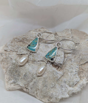 hoop earrings with turquoise & pearl