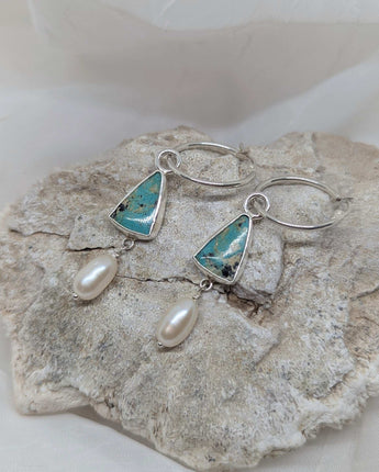 hoop earrings with turquoise & pearl