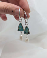 hoop earrings with turquoise & pearl