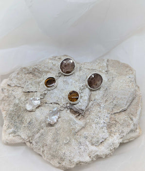 yellow sapphire, tourmaline & pearl earrings