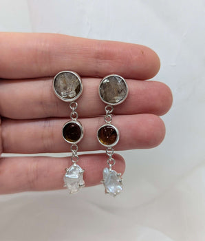 yellow sapphire, tourmaline & pearl earrings
