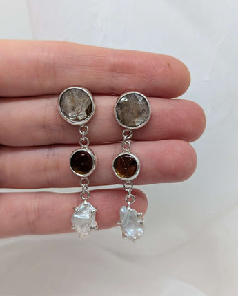 yellow sapphire, tourmaline & pearl earrings