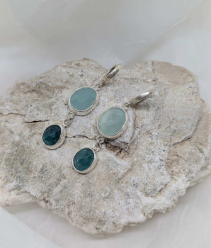 aquamarine & grandidierite huggie earrings