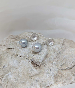 Silver pebble and pearl earrings