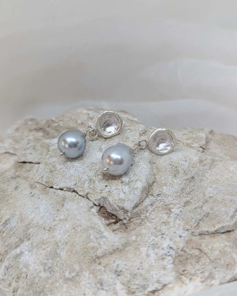 Silver pebble and pearl earrings