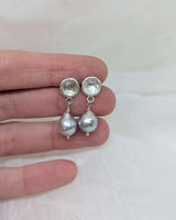Silver pebble and pearl earrings