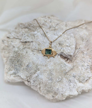 Gold eye & blue tourmaline necklace