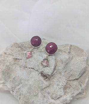 Ruby and watermelon tourmaline earrings