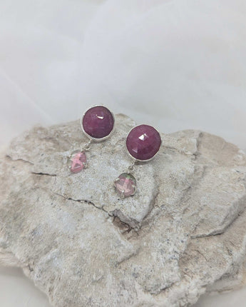 Ruby and watermelon tourmaline earrings