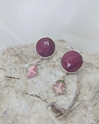 Ruby and watermelon tourmaline earrings