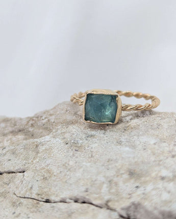 Blue tourmaline 14k gold ring