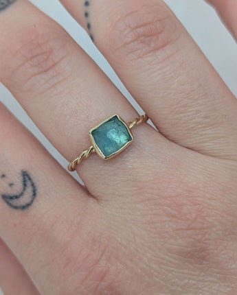 Blue tourmaline 14k gold ring