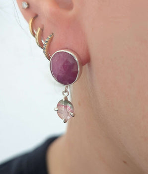 Ruby and watermelon tourmaline earrings